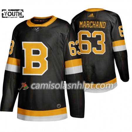 Camisola Boston Bruins Brad Marchand 63 Adidas 2019-2020 Preto Authentic - Criança